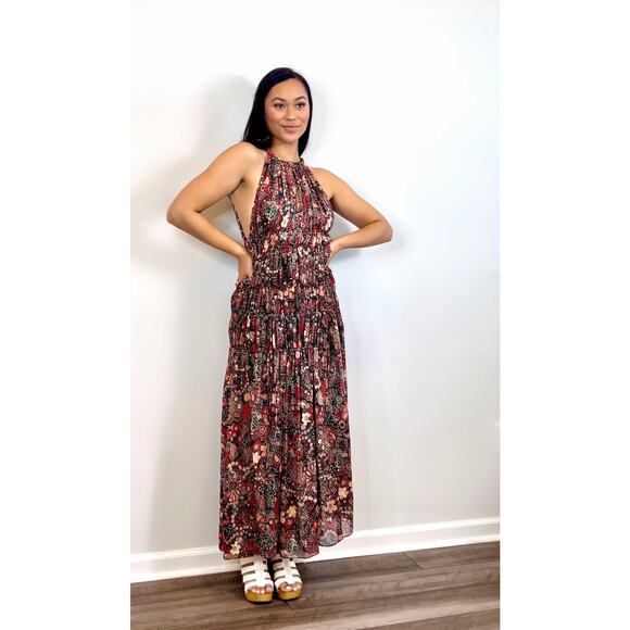 A.L.C. Laura Halter Tiered Printed Maxi Dress One Size Sleeveless Colorful - Picture 1 of 6